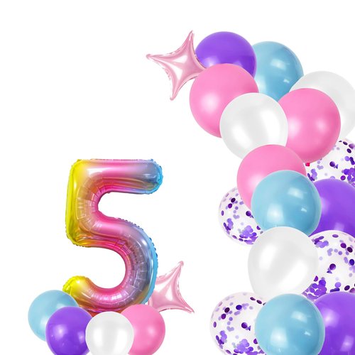 23PCS Unicorn 5th Birthday Balloons, Number 5 Unicorn Theme Party Decoration, Magic Unicorn Five Years Old Party Supplies, Magic Unicorn Foil Balloons for Outdoor