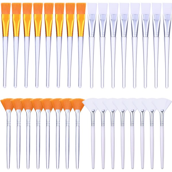 32 Pcs Face Mask Fan Brush Applicator Set Soft Fan Brush Flat Head Facial Brush Esthetician Mask Brush Cosmetic Makeup Tools for Eyelash Extension Peel Mud Clay Mask Cream (Brown)