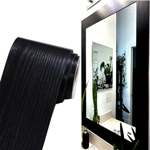 REDODECO 10 Meters Peel and Stick Borders Black Wallpaper Border Black Wood Grain Frame Border for Wall Ceiling Bathroom Mirror