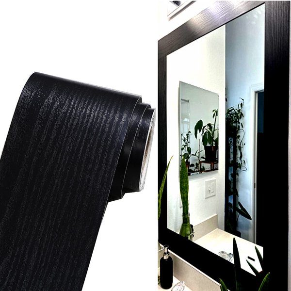REDODECO 10 Meters Peel and Stick Borders Black Wallpaper Border Black Wood Grain Frame Border for Wall Ceiling Bathroom Mirror