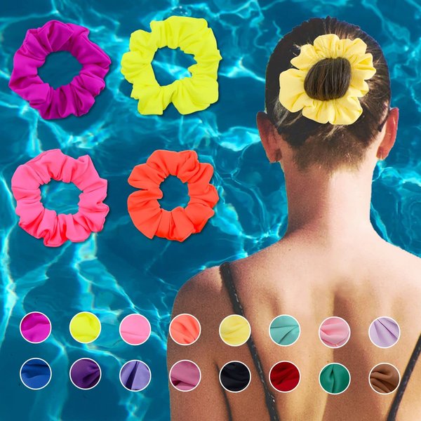 Simnice Waterproof Neon Swim Scrunchies Gym Scrunchie - Water-resistant Hair Ties Pool scrunchie 16 Colors Elastic Hair bands Ponytail Holder Beach Scrunchies, Party Size Scrunchie, Hair Tie for Women