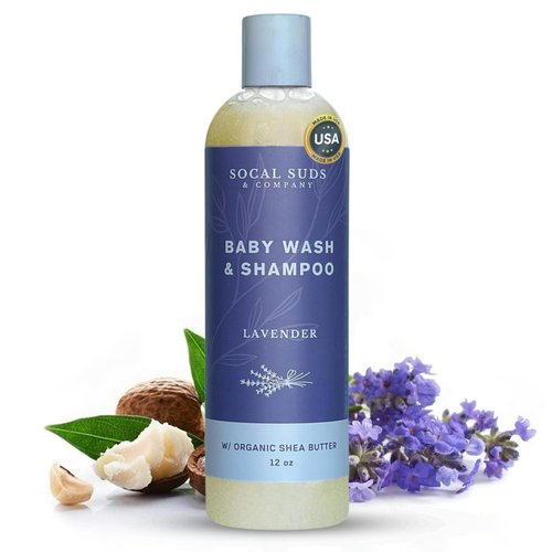 SoCal Suds & Company Baby Body Wash & Shampoo with Shea Moisture for Sensitive Skin, Bath & Hair Products for Toddlers & Babies, Natural Soap - 1 Pack Lavender 12oz Bottles