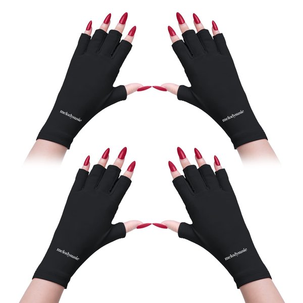 MelodySusie UV Gloves for Gel Nail Lamp, Professional UPF50+ Protection Gloves for Manicures, Nail Art Skin Care Fingerless Anti Glove Protect Hands from Harm (Black 2 Pack)