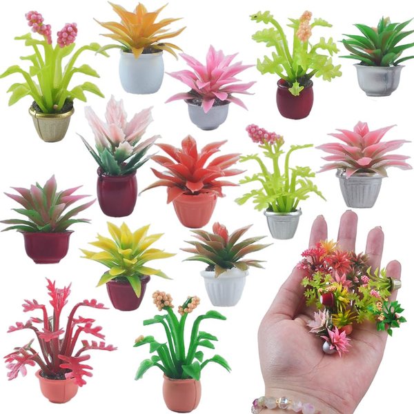 NWFashion Miniature Potted Plants 1:12 Scale Doll House Accessories Tiny Bonsai Model Mini Flowerpot Fake Succulent (30)