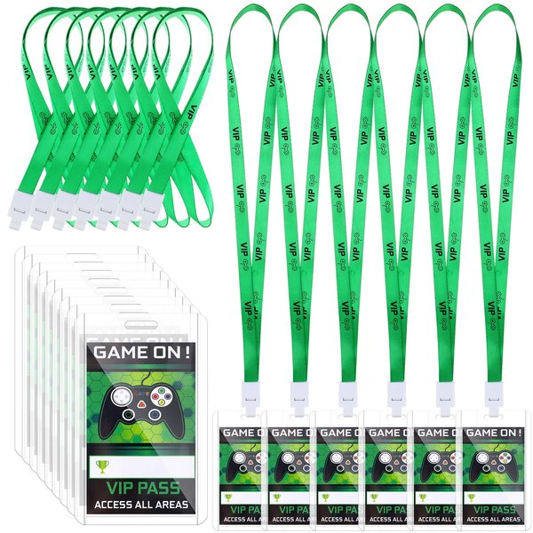 Tenceur 30 Pcs Video Game Party Favors VIP Lanyards Video Game ID Badge Holder VIP Pass Holder Tickets Invitation Gaming Party VIP Pass Lanyards for Gamer school Birthday Party Supplies