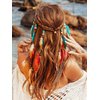 GORTIN Boho Feather Headband Hippie Headpiece White Gypsy Costume Headband Indian Hair Band Festival Headdress Bohemian Feather Hair Accessory for Women and Girls (A-Blue+Red)