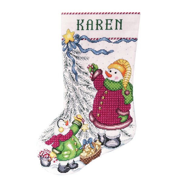 Tobin Trim A Tree Snowman Cross Stitch Stocking Kit, 17" Long 14 Count