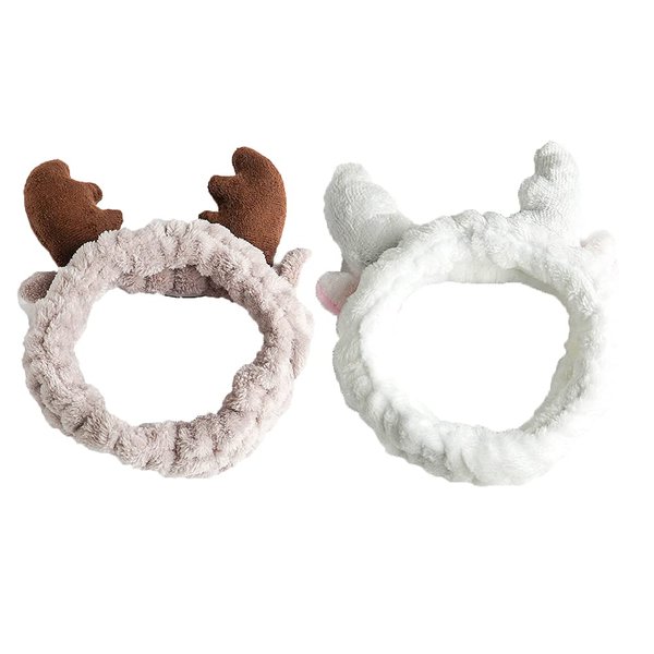 Deer Antler Spa Headband for Women Girls Washing Face Headbands Make Up Heads Bands for Women Soft Coral Fleece Stretchy Hair Bands for Skin Care Christmas Elk Headband Gift