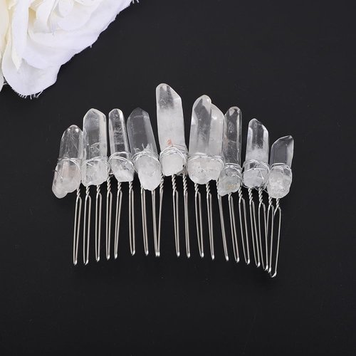Teyglen Raw Crystal Quartz Hair Comb Clear Crystal Hair Side Comb Mermaid Rhinestone Hair Comb Sun Moon Goddess Headpiece Decorative Hair Accessories for Women Girls (Transparent)