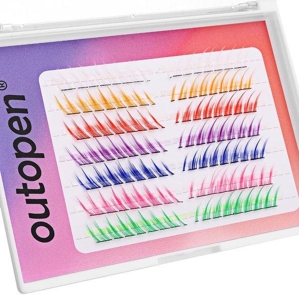 outopen Colored Lashes 14MM Cluster Lash Extensions 140 PCS 7 Colored Mixed Eyelashes C Curl Wispy Natural Colorful Cluster Lashes Extension DIY at Home Reusable (fox eye/7 colors mixed)