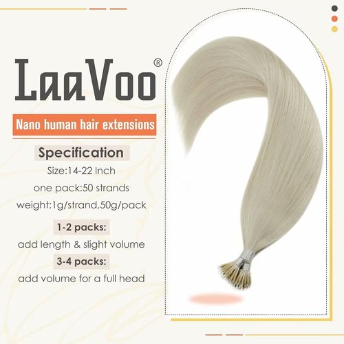 LaaVoo Nano Tip Hair Extensions Platinum Blonde Nano Beads Hair Extensions Nano Hair Extensions Soft for Short Hair 14 inch 50g 1g/strand
