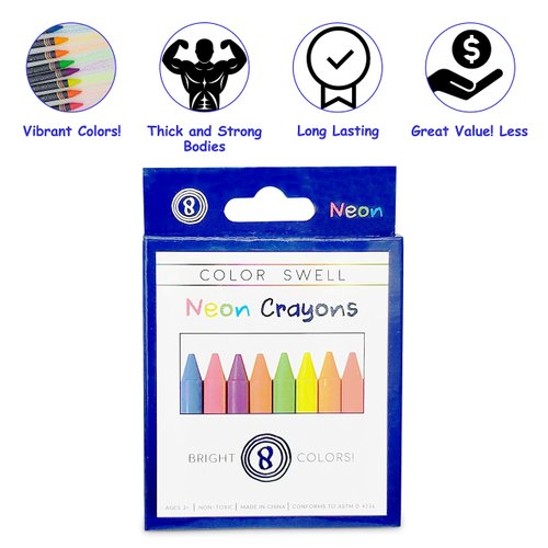 Color Swell Neon Crayons Bulk Packs - 6 Boxes of Fun Neon Crayons of Teacher Quality Durable Classroom Packs for Kids Students Party Favors