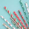 250 Pieces Christmas Paper Straws, 10 Patterns Disposable Mixed Stripe Holiday Paper Straws for Christmas Party Favors