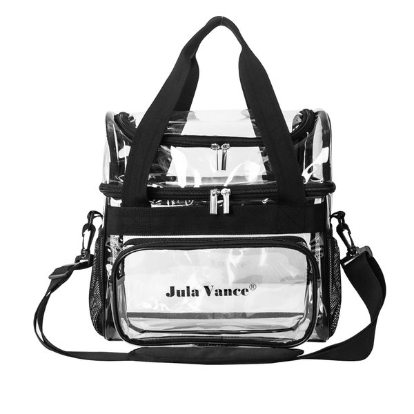 Stadium Approved Double Decker Clear Work bag Transparent PVC Lunch Tote Bag Clear Cosmetic Makeup Travel Kit Bag On Go Resuable Clear Lunch Shoulder Bag for Sport Event Concert Correctional Officer