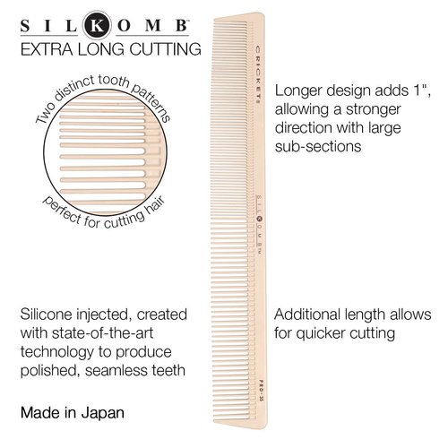 Cricket Silkomb Pro-35 Extra Long Hair Cutting Comb Silicone-Infused Professional Hair Stylist Barber Comb for Haircuts, Styling, All Hair Types