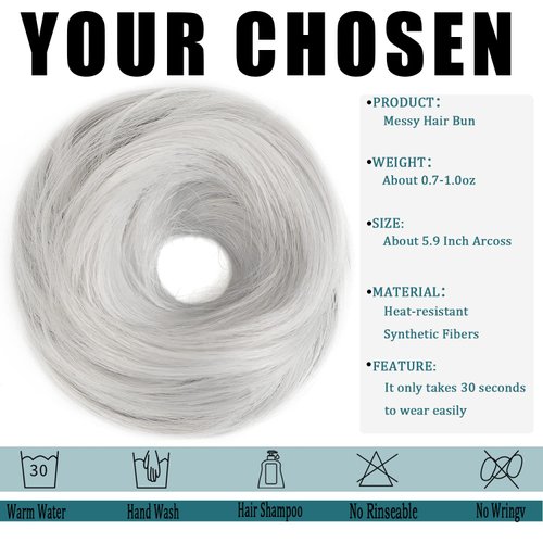 Mitrygreen Messy Hair Bun Piece Extension Elastic Rubber Band Synthetic Chignon Hair Accessories Hair Piece for Women Girls Kids Silver Gray