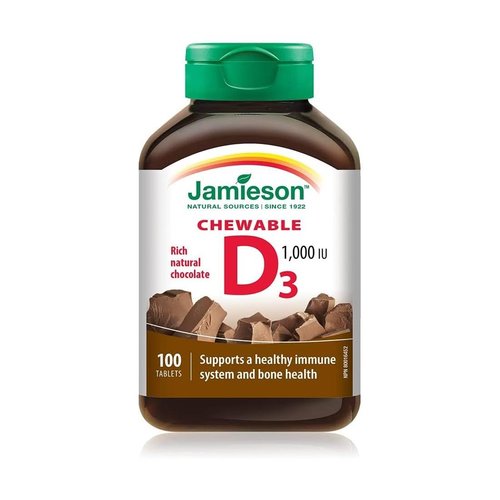 Jamieson Natural Chocolate Flavour Chewable Vitamin D 1,000 IU 100 Tablets