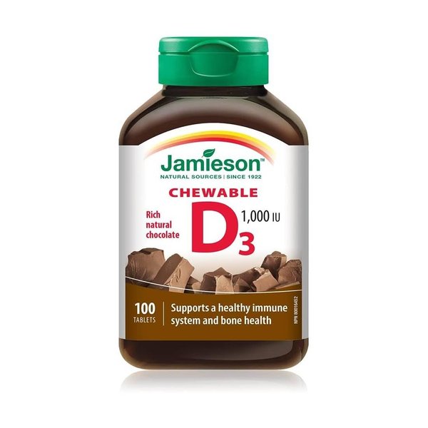 Jamieson Natural Chocolate Flavour Chewable Vitamin D 1,000 IU 100 Tablets