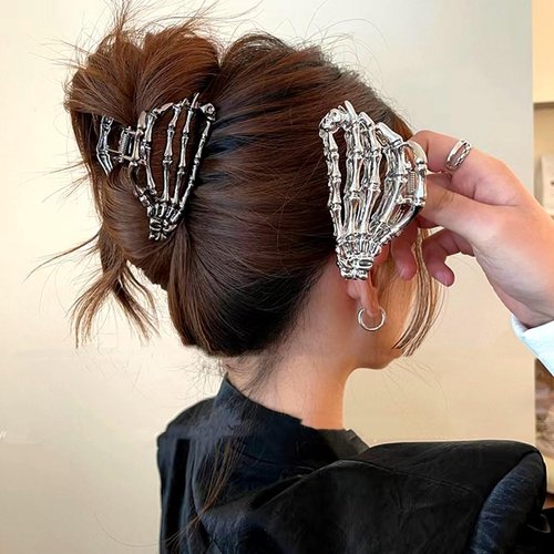 2Pcs Halloween Fun Hair Accessories Ghost Metal Grab Clip 3.4 Inch Skull Non-Slip Medium Hair Clip Unique Hair Decorations,by JINBUYAO
