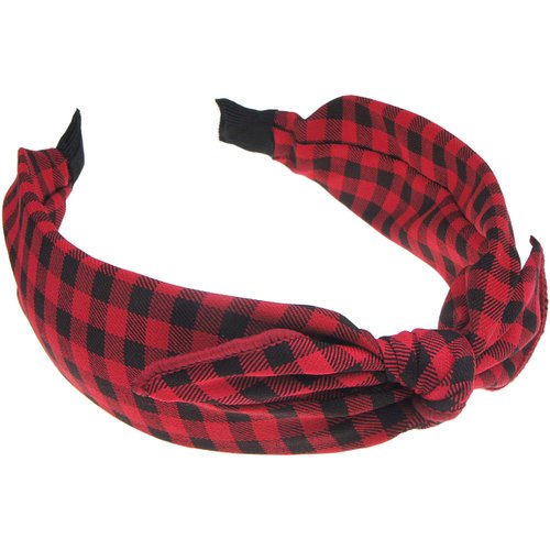 VIVIAN & VINCENT 2 Pack of Womens Vintage Plaid Headbands Headwraps Hair Band with Bow Valentines Gifts for Her Buffalo Plaid Checker Red Black