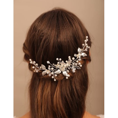 Teyglen Bridal Wedding Hair Comb Gold Flower Leaf Rhinestone Crystal Side Hair Comb Bride Hair Pieces Hair Accessories for Women Girls (Gold)