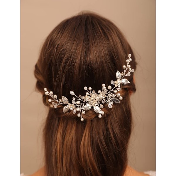 Teyglen Bridal Wedding Hair Comb Gold Flower Leaf Rhinestone Crystal Side Hair Comb Bride Hair Pieces Hair Accessories for Women Girls (Gold)