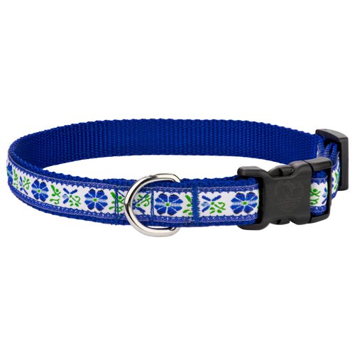Country Brook Petz - Deluxe Wonderful Blue Flowers Ribbon Dog Collar (5/8 Inch, Medium)