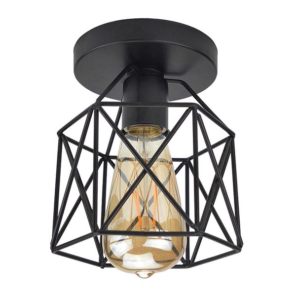 Lysed E26 E27 Retro Black Industrial Light Fixture,Vintage Flush Mount Ceiling Light,Mini Metal Rustic Ceiling Lamp for Porch Hallway,Kitchen,Stairway,Farmhouse Light