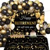 Yancan Happy Retirement Party Decorations Kit for Men Women, Black Gold Farewell Party Supplies Include Backdrop Tablecloth Cupcake Toppers Balloons Garland Arch Kit