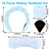 Ondder 10 Pcs Spa Headband and Wristband Set with Poder Puffs Spa Headband for Washing Face Makeup Headbands Blue Bubble Headband Skin Care Face Wash Sponge Puffy Head Bands Headband for Women Girls