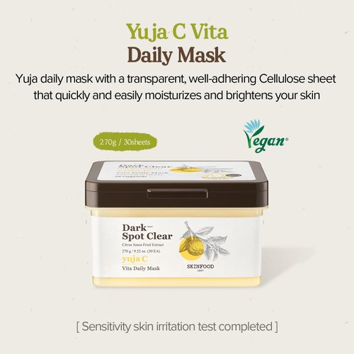 SKINFOOD Yuja C Vita Daily Mask 9.52 oz (30EA) - Quick Blemish care, Even the skin tone, Daily Sheet Mask, Dark-Spot Clear