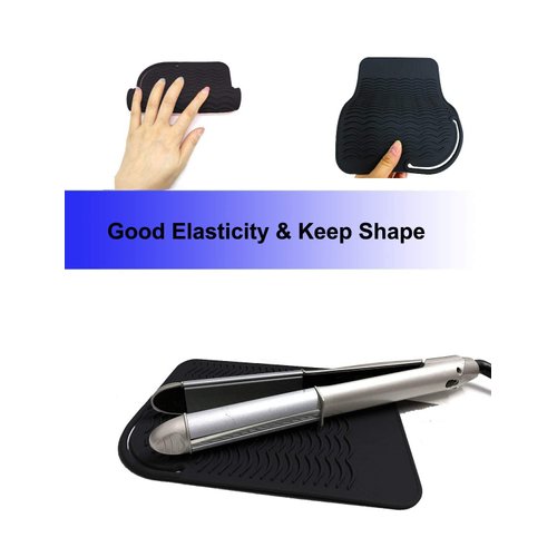 Heat Resistant Mat for Curling Iron, Flat Irons and Hair Straightener Hair Styling Tools 9" x 6.5", Food Grade Silicone, Black
