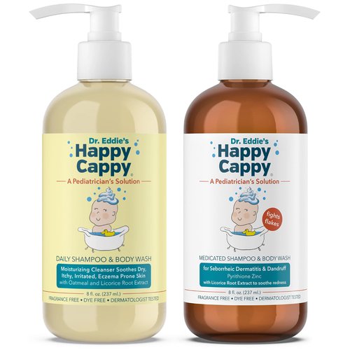Happy Cappy Shampoo Bundle - Daily Shampoo & Body Wash, Medicated Shampoo, Manage Cradle Cap, Sensitive Skin, Dry, Itchy, Irritation Prone Skin for All Ages - Two 8 Oz Bottles