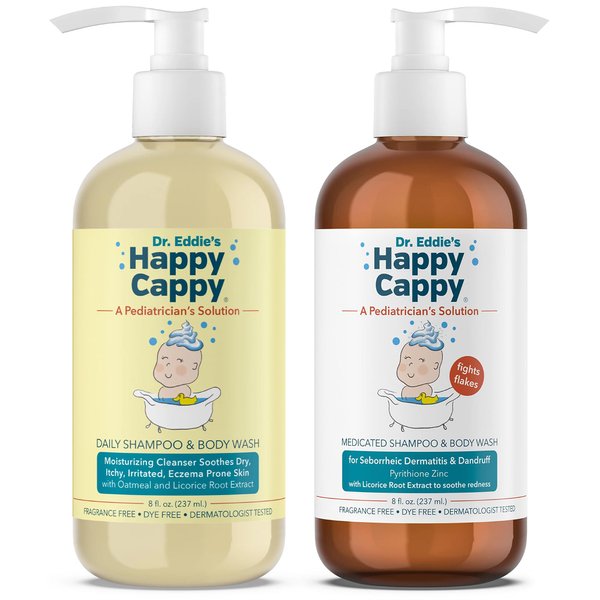 Happy Cappy Shampoo Bundle - Daily Shampoo & Body Wash, Medicated Shampoo, Manage Cradle Cap, Sensitive Skin, Dry, Itchy, Irritation Prone Skin for All Ages - Two 8 Oz Bottles