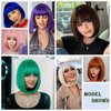 Angzon Purple Bob Wigs with Bangs Short Straight Bob Wigs For Women Shoulder Length Synthetic Bob Wigs For Halloween Daily Party Cosplay