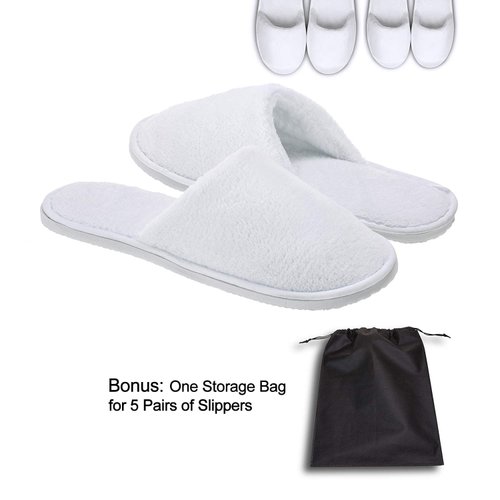AhfuLife echoapple 5 Pairs of Deluxe Closed Toe White Slippers for Spa, Party Guest, Hotel and Travel (Large, White-5 Pairs)