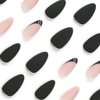 ANDGING Matte Black Press on Nails Almond Short Medium French Tip Fake Nails with Gold Line Design Acrylic Gel Glue on Nails for Wedding Birthday Manicure Stick on Nails with Glue False Nails LPP687