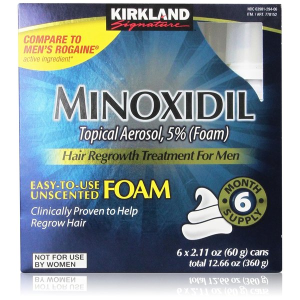 Kirkland Signature Hair Regrowth Treatment Minoxidil Foam for Men, 2.11 oz, 6 Count (6 Month Supply)