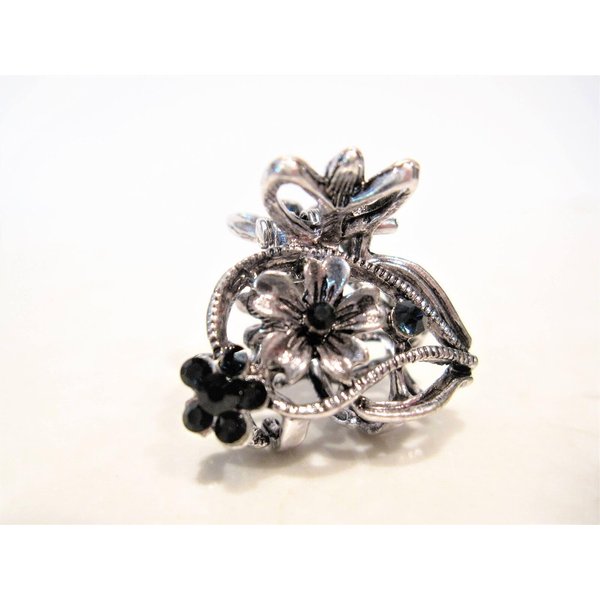 Generic Silver metal blue/black flower crystal hair claw clip bridal clip