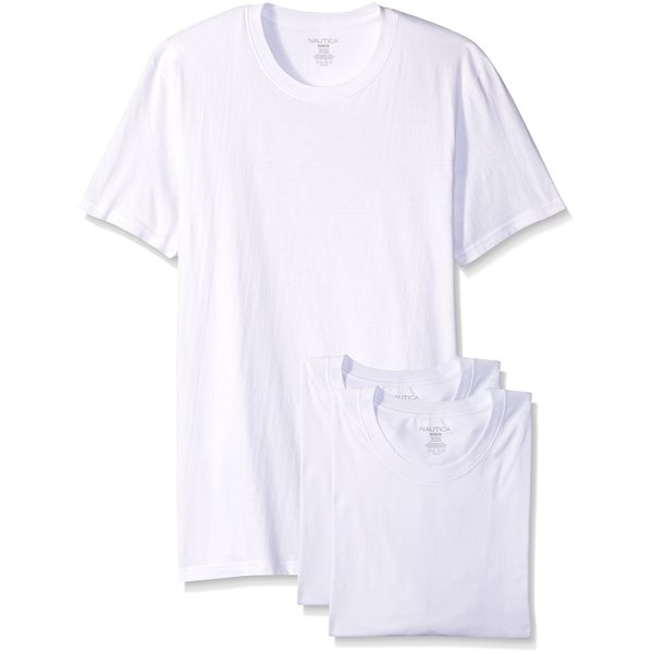 Nautica Men's Cotton Crew Neck Polo-Shirts-Multi Packs, White - 3 Pack, Medium