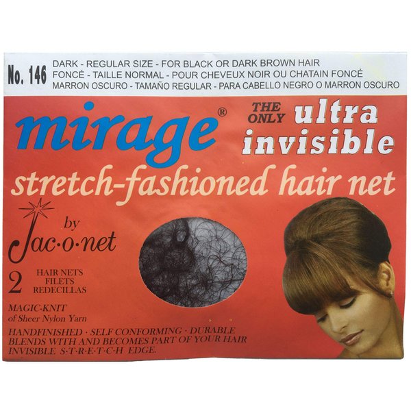 Jac-O-Net Hair Net Mirage Ultra-Invisible Dark,2 Per Pack [Pack of 12]