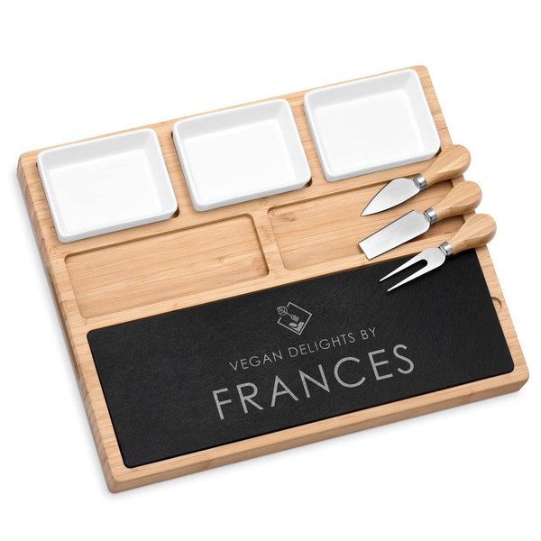 Maverton Engravable Desk for Snacks for woman - Customized Wooden Board - 3 Ceramic Cups Included - With Dedication for Lady - Kitchen Accessory for Birthday - For her - Vegan