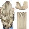GOO GOO Clip in Hair Extensions Real Human Hair, 22inch 120g 7Pcs, 17A/60A Ash Blonde Highlighted Platinum Blonde, Remy Human Hair Extensions Clip ins for Women, Natural Human Hair