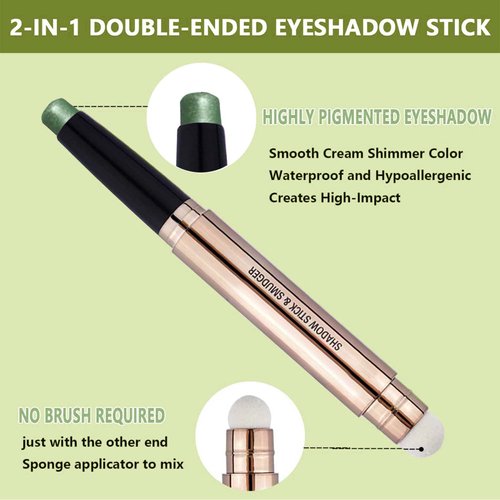 LGSZGDCN Neon green Eyeshadow Pen and Sponge Makeup Brush Smooth Cream Shimmer Pencil Long Lasting Waterproof Highlighter Makeup Hypoallergenic Eye Liner Multi-Dimensional eyes Look