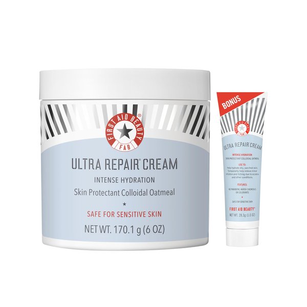 First Aid Beauty Ultra Repair Cream Intense Hydration Moisturizer for Face and Body – Strengthens Skin Barrier + Instantly Relieves Dry, Distressed Skin + Eczema – 6 oz + Bonus 1 oz Travel Size