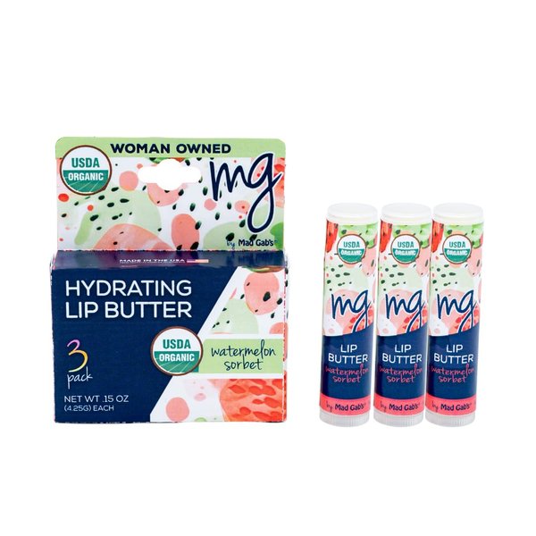 Mad Gab's MG Signature Watermelon Sorbet Lip Butter (3 Pack) | Natural & Organic | Hydrating, Shea Butter