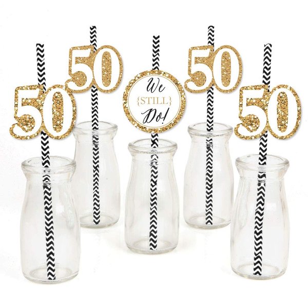 We Still Do - 50th Wedding Anniversary - Paper Straw Decor - Anniversary Party Striped Decorative Straws - Set of 24