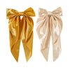 Yuyeran 2Pcs Super Big Bow Hair Clips French Style Soild Color Knotted Bowknot Spring Snap Barrettes Hair Clips with Long Ribbon for Women Girls (Champagne+Gold)