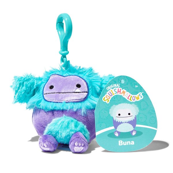 Squishmallows Official Kellytoy 3.5 Inch Clip On Bag Keychain Backpack Clips Collectible Pillow Animal (Buna Bigfoot), Small