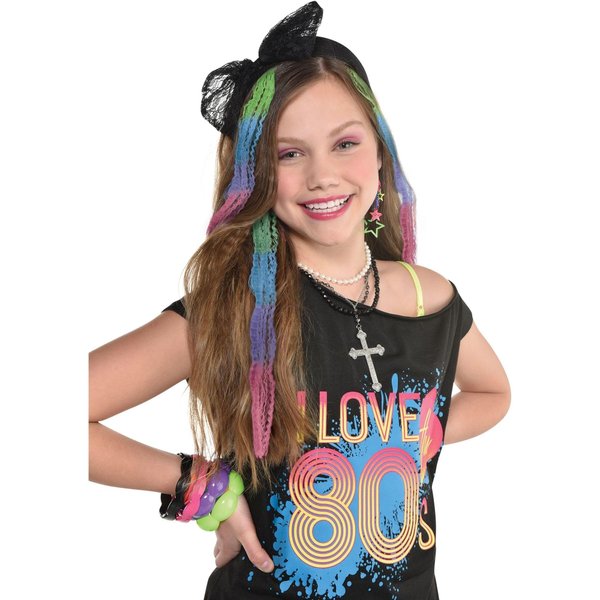 Amscan Retro Chic 80's Crimped Hair Extensions (15.5 Inch - 5 Pieces) - Vibrant Colors and Style - Ideal for Parties, Cosplay & Festive Events